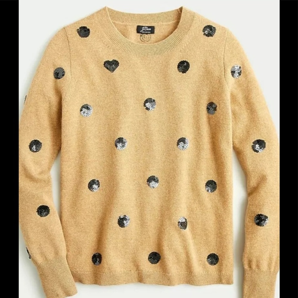 Cashmere Sweater in Sequin Polka Dots Heart Tan sm